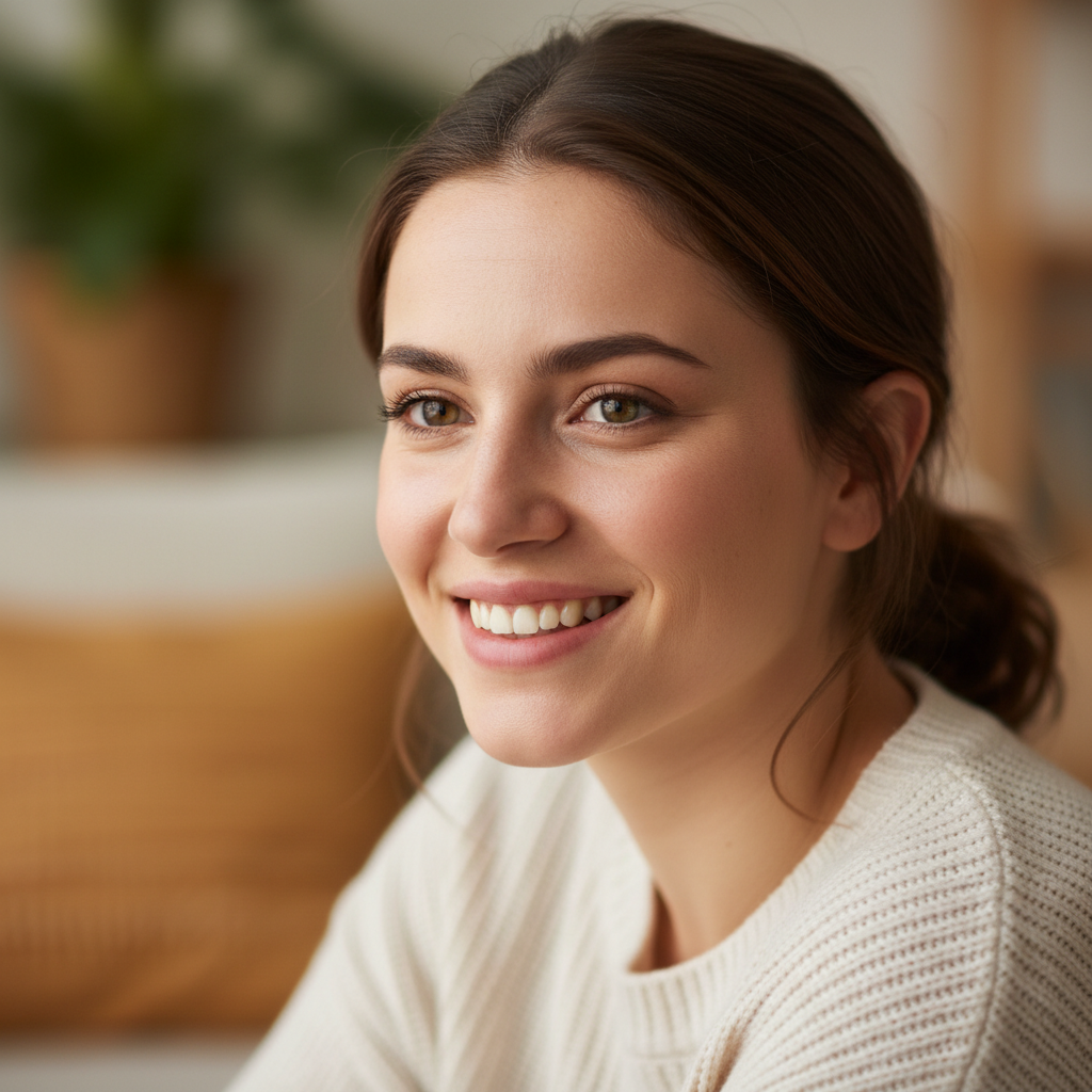 Parent of a supported young adult, woman with warm smile