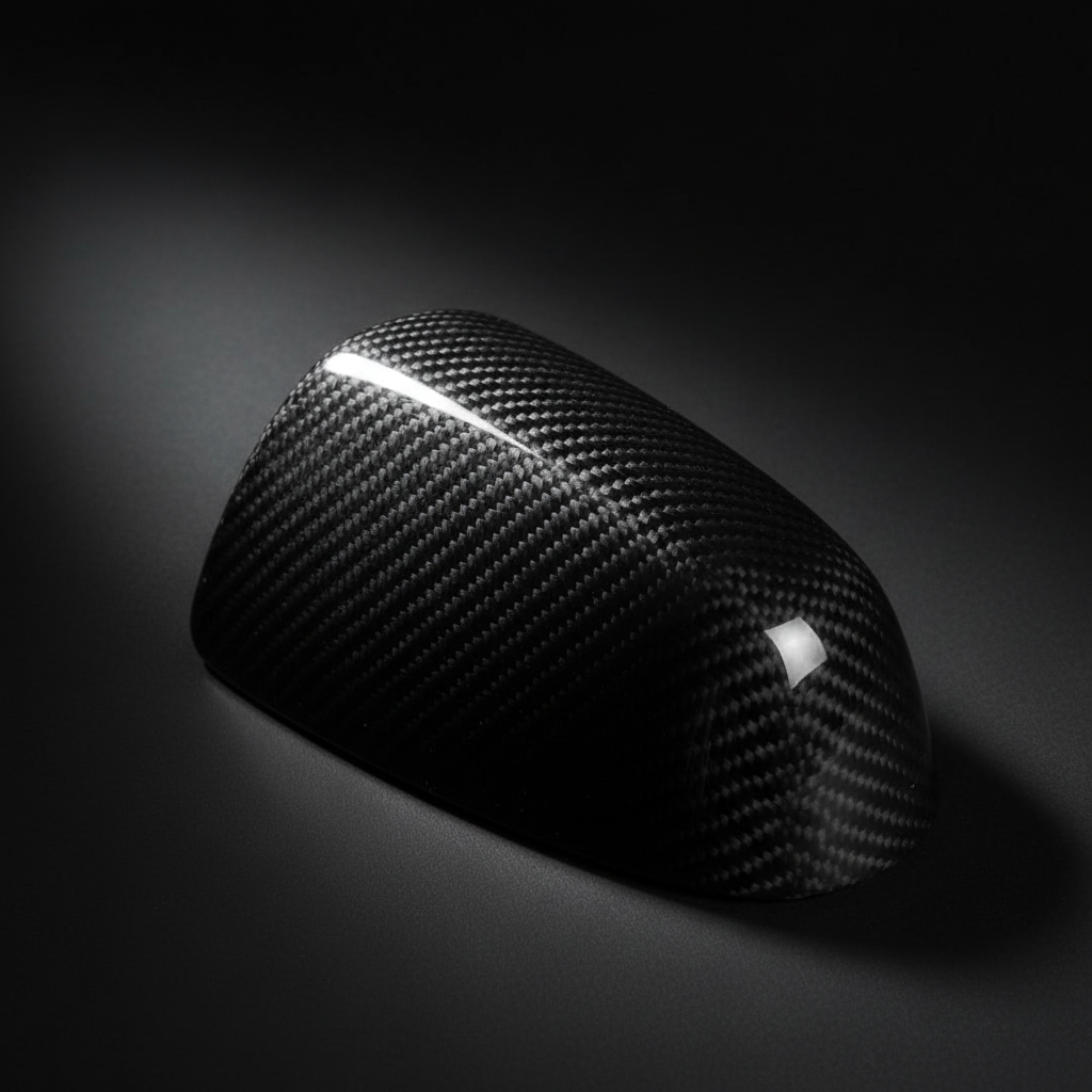 Carbon fibre weave texture with characteristic diagonal pattern, dark charcoal tones with subtle sheen under directional lighting
