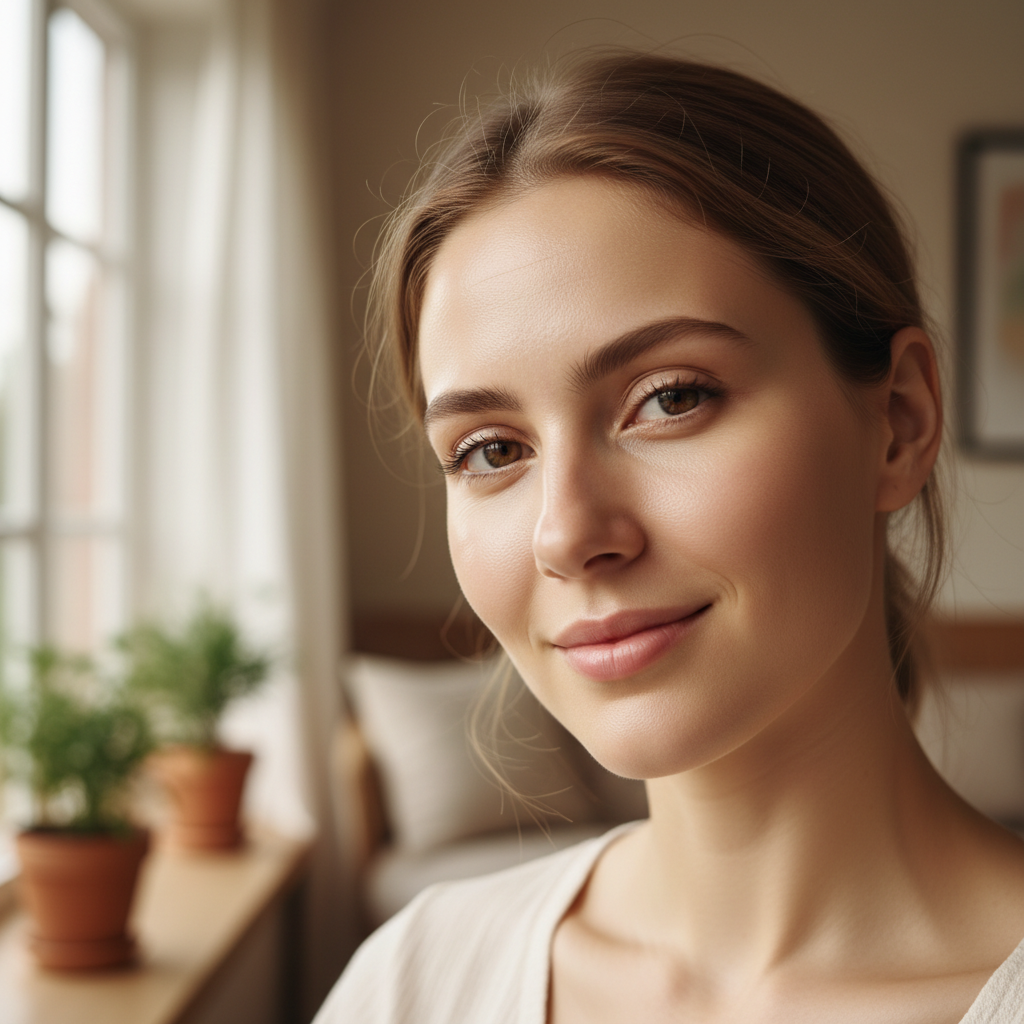 Guest looking refreshed and relaxed after a spa treatment, glowing skin and calm expression