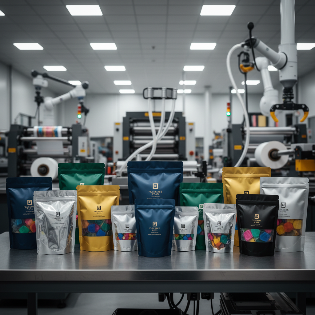 Custom flexible packaging solutions in premium manufacturing environment with specialized equipment