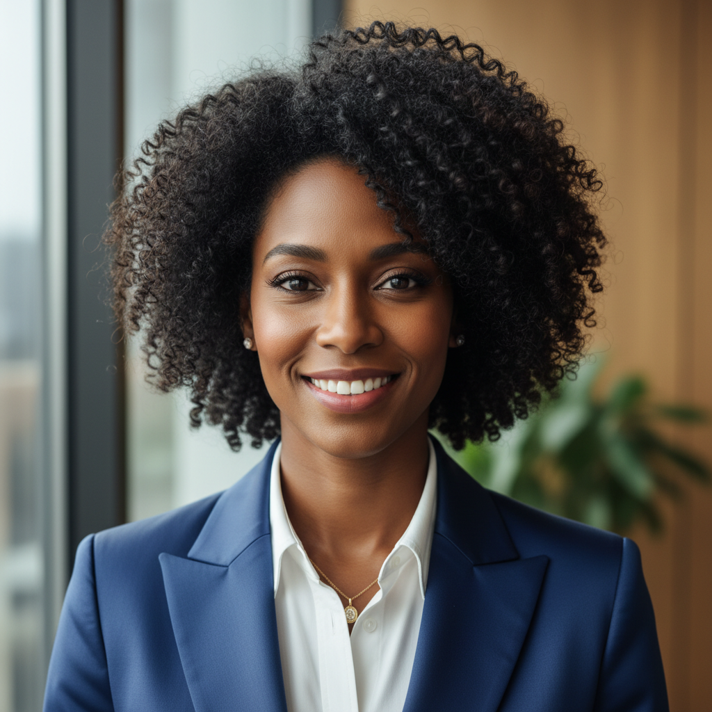 Keisha Williams, confident woman with natural hair, professional look