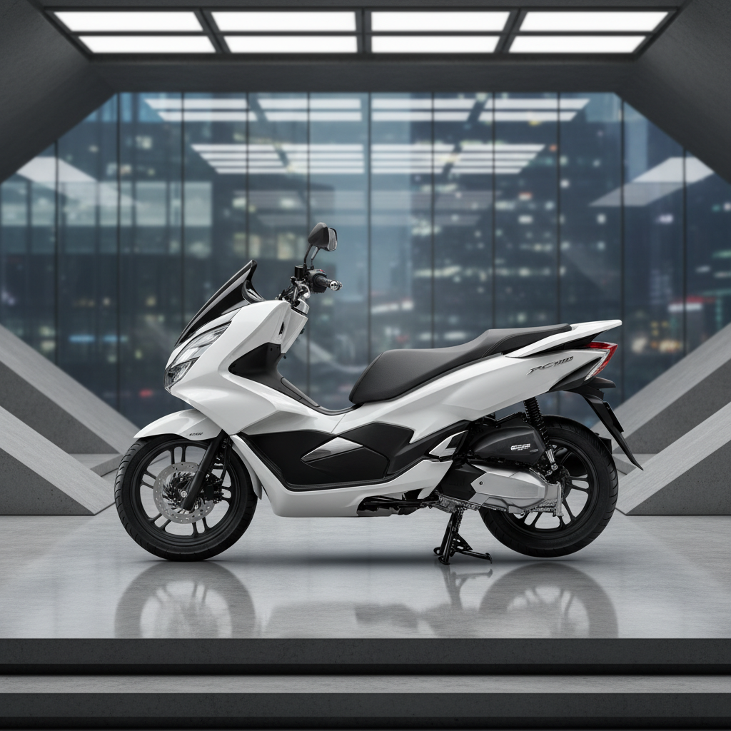 Honda PCX160 in urban night setting, city lights