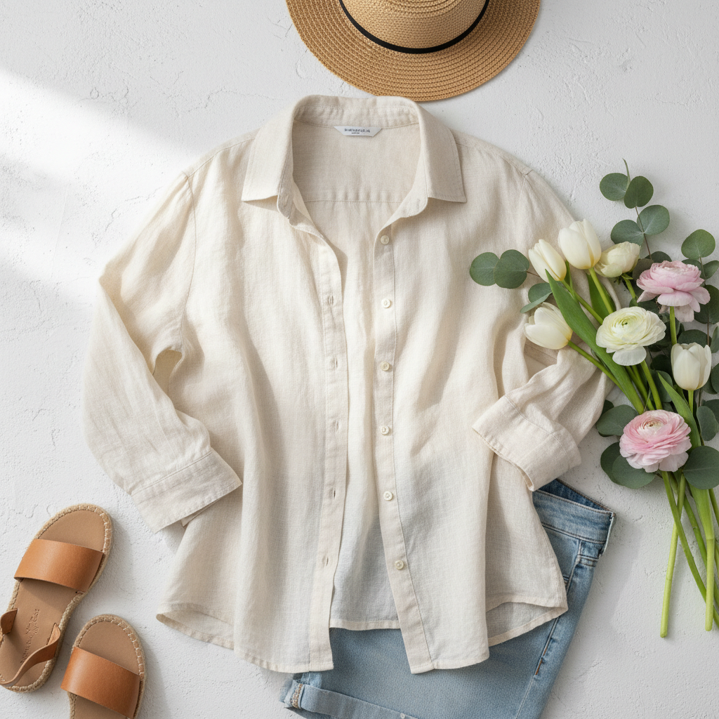 Light and airy room with pale green sheer curtains billowing gently in spring breeze with fresh flowers