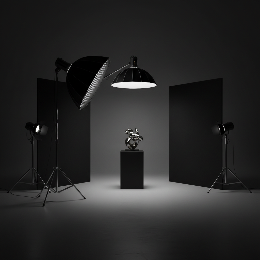 Commercial brand photography in sleek modern studio with professional lighting setup