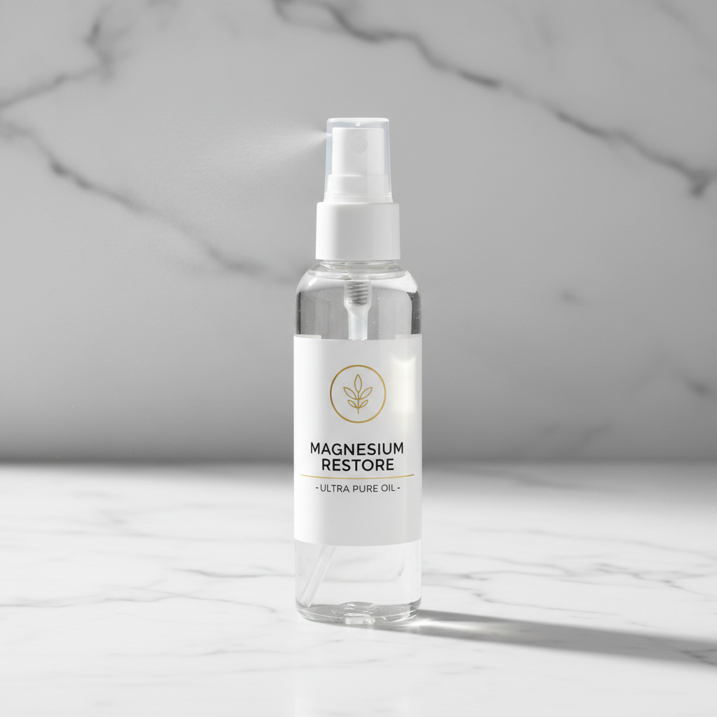 Spray bottle of magnesium oil on marble with towel