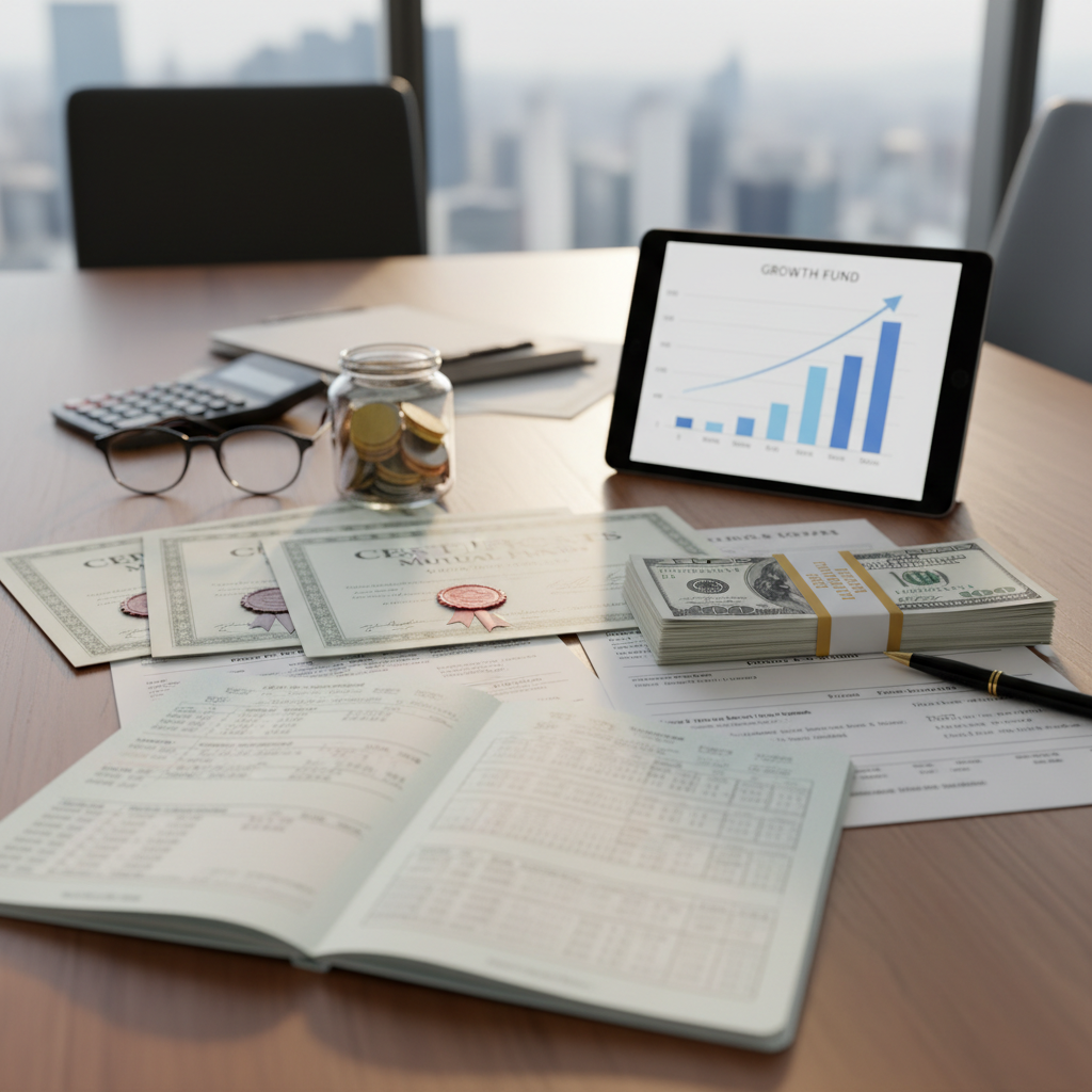 Business financial planning with charts and growth graphs on a desk