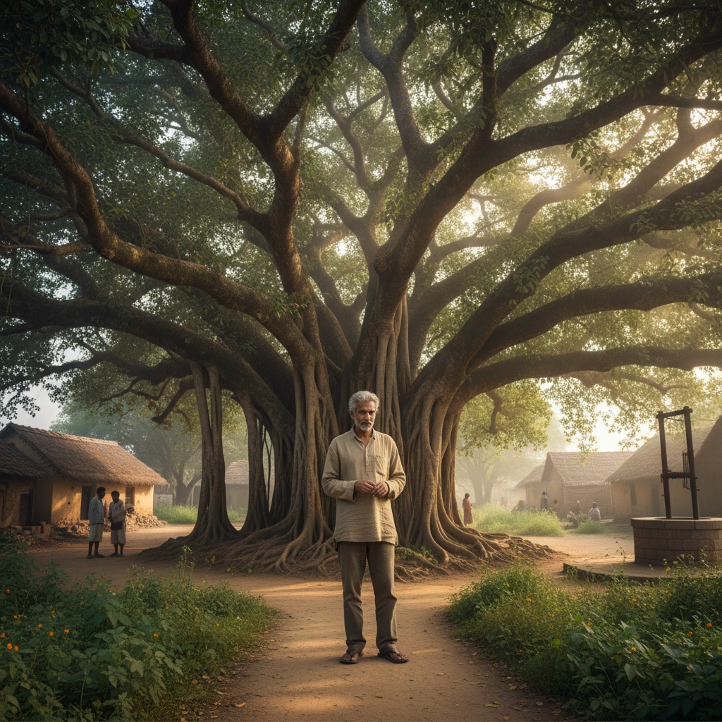 Ramchandra Yadav, Sarpanch, photographed at the council banyan tree in Chandrapur