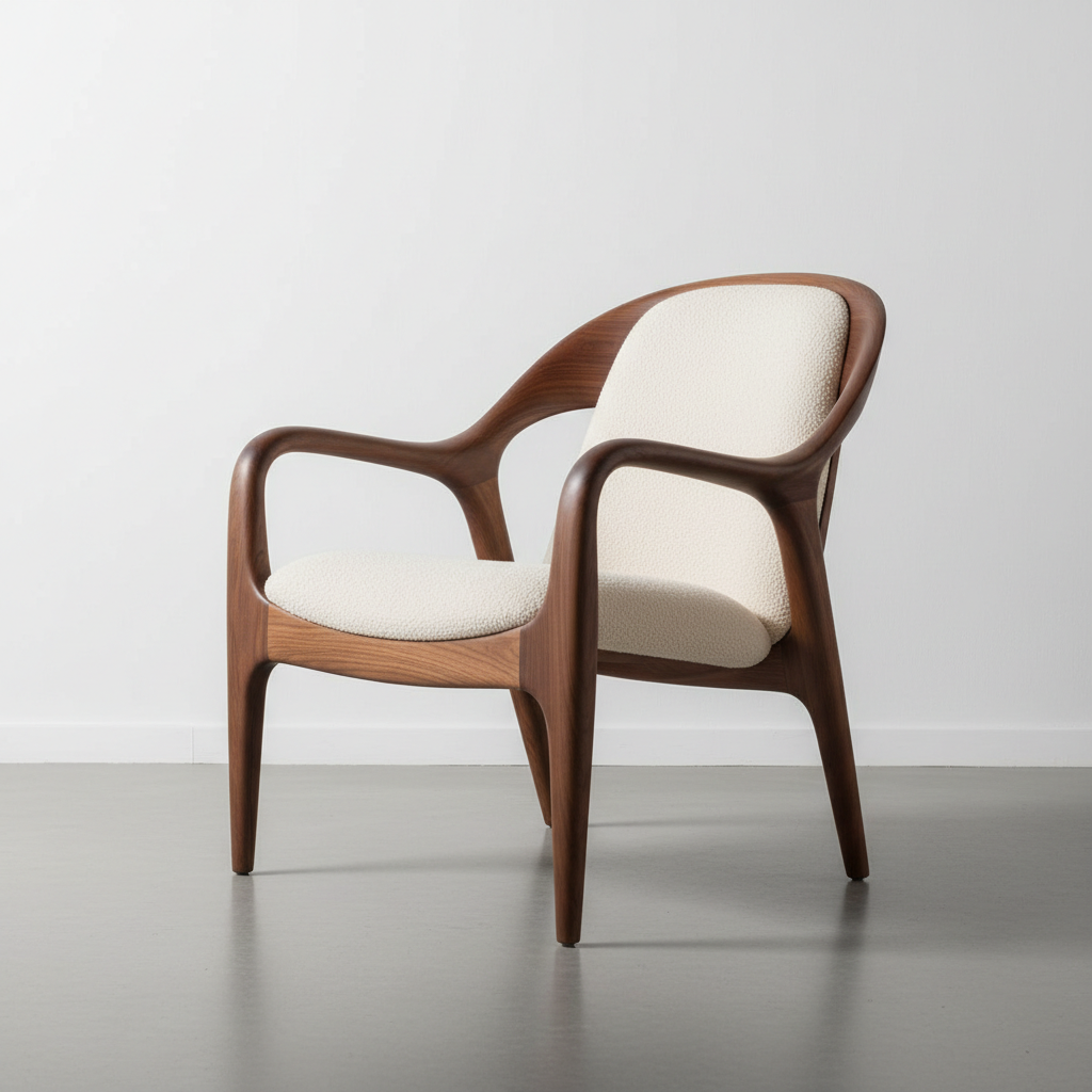 Amara Lounge Chair front view — cream upholstery with solid timber frame on a light neutral background