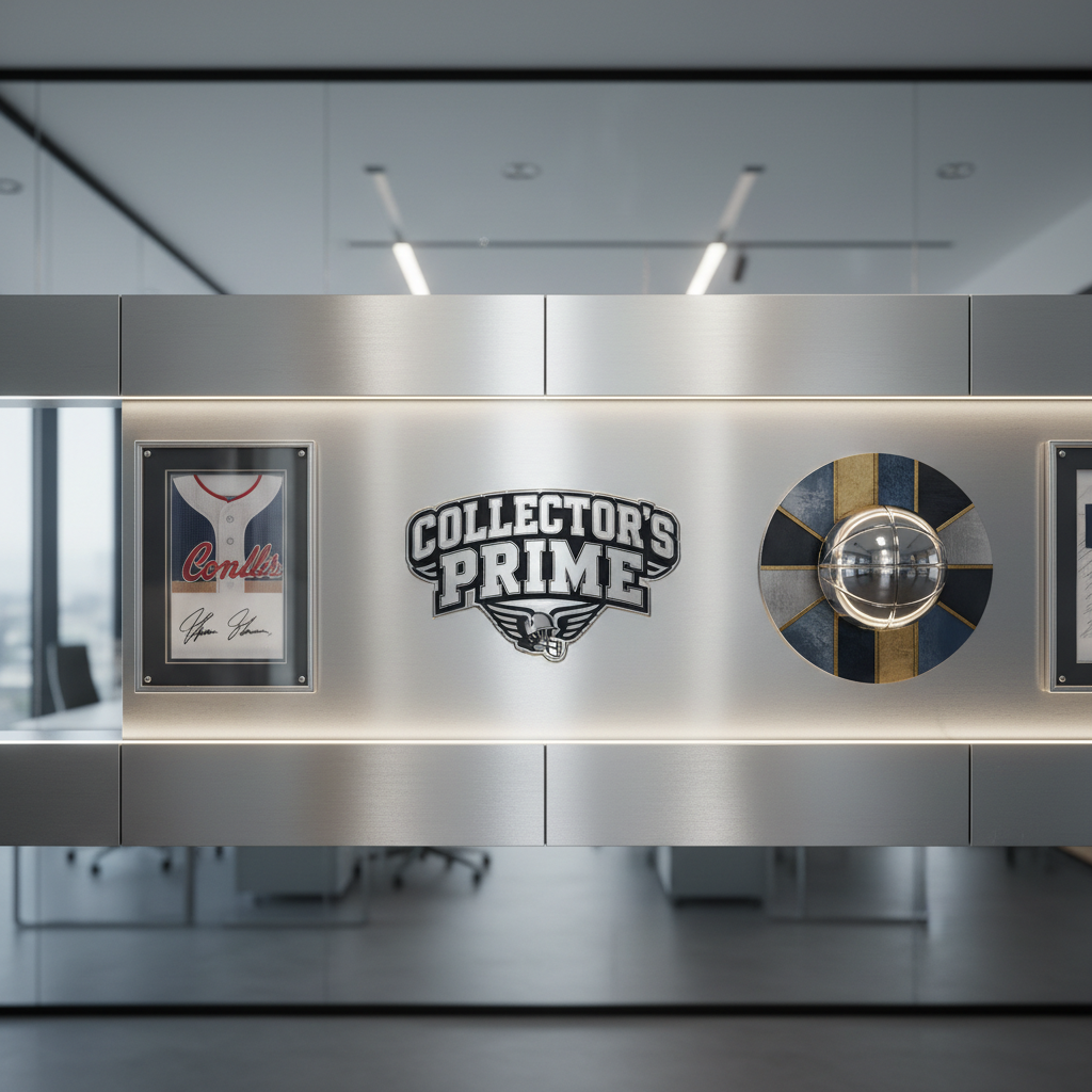 Sports memorabilia brand artwork displayed on MetalMade panel system