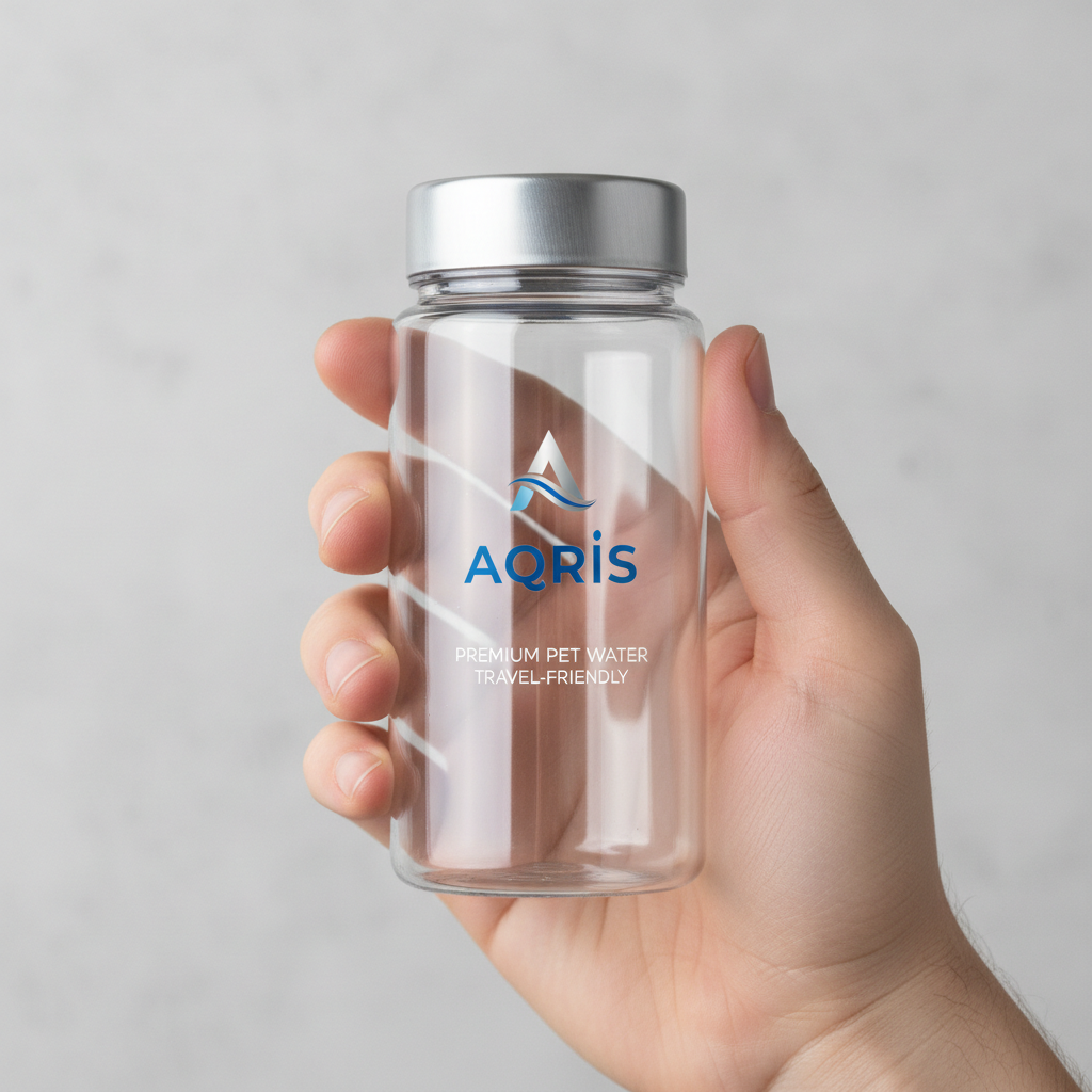 Botella de agua Cristal 600ml con tapa azul sobre fondo blanco