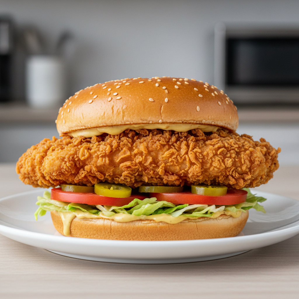 Crispy Chicken Burger - Crispy fried chicken breast, coleslaw, jalapeños, honey mustard