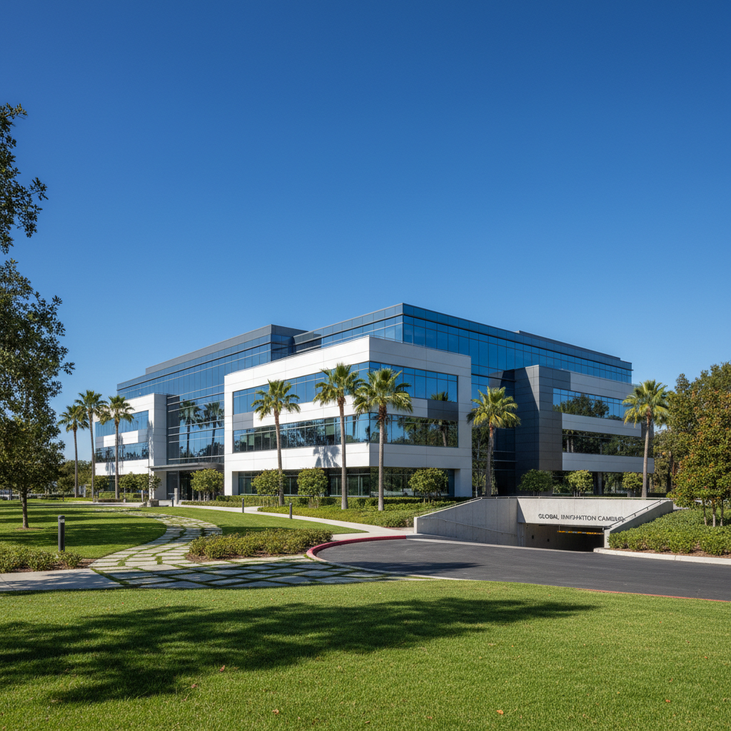 Commercial building exterior in Georgia, well-maintained property, clear sky