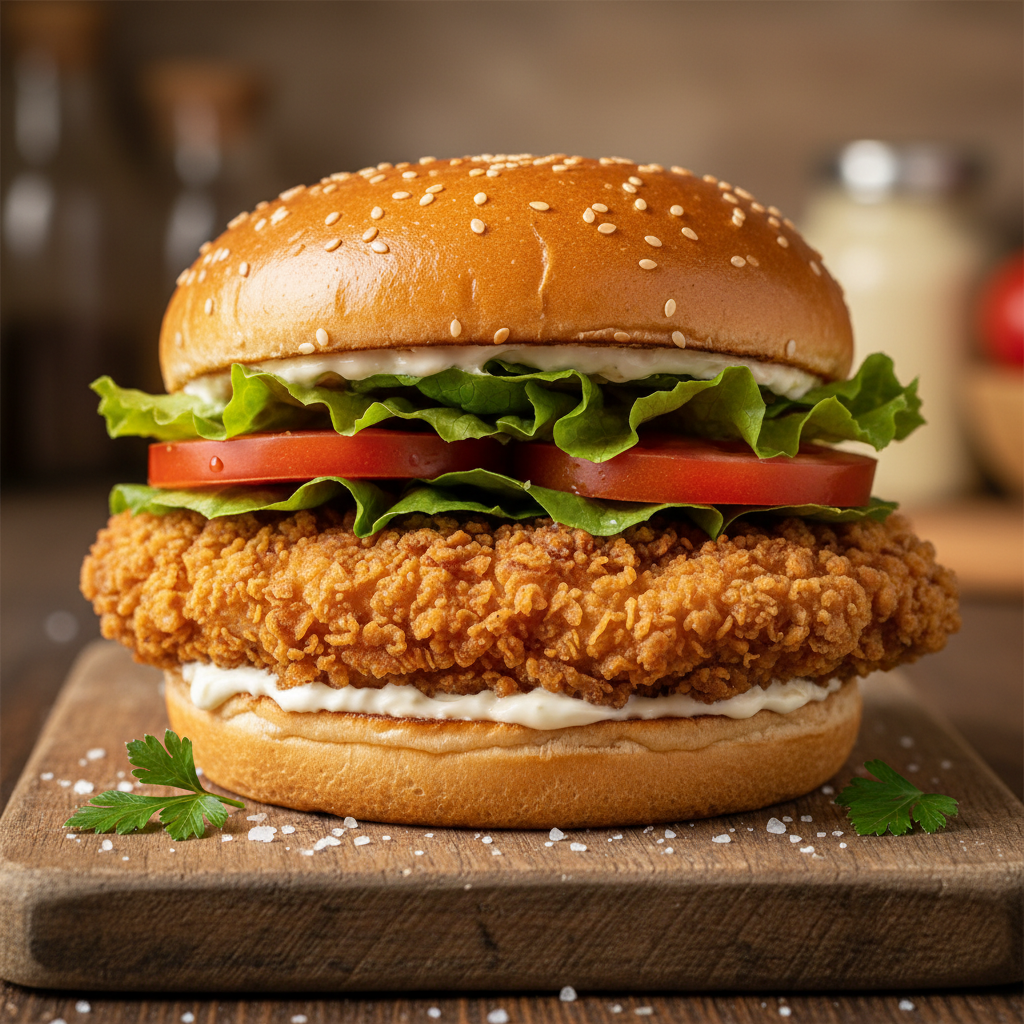 Grilled chicken burger with green avocado and fresh lettuce in a brioche bun
