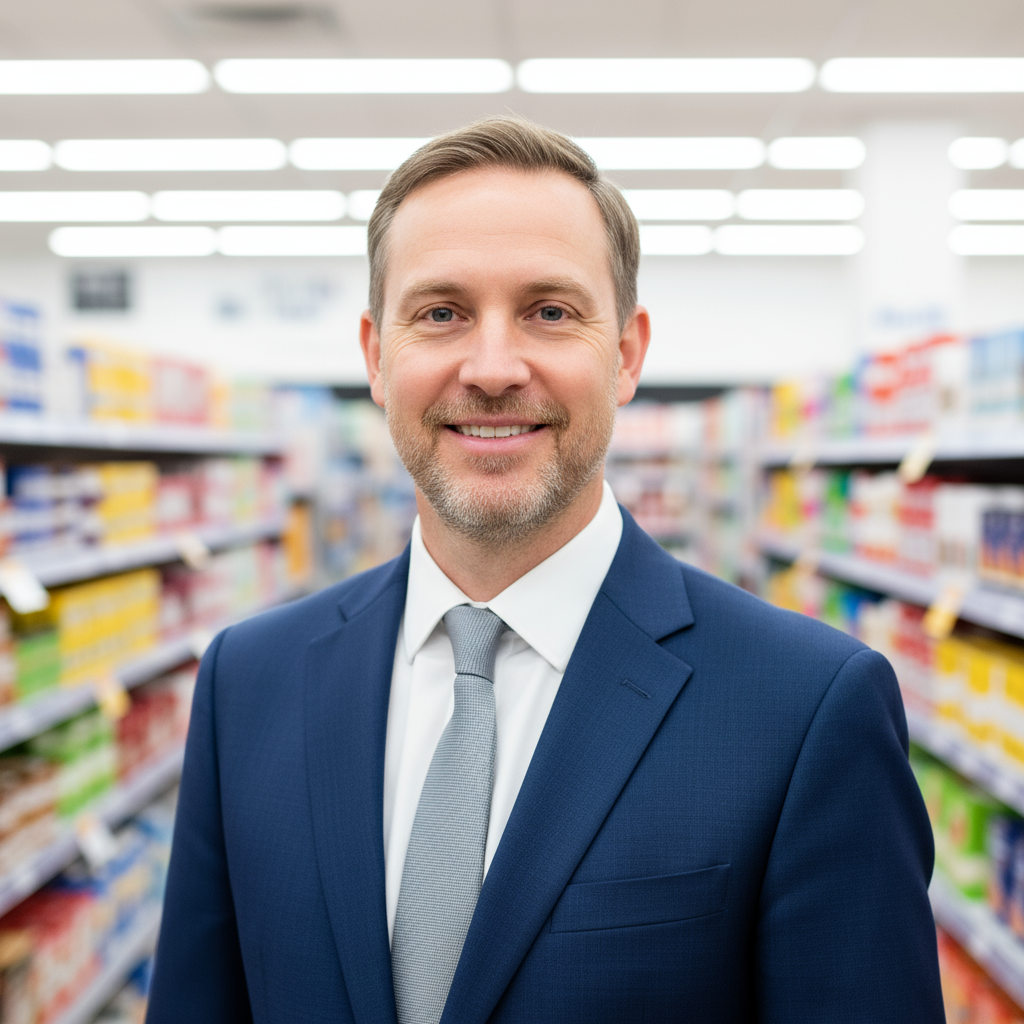 Man in retail uniform with professional confident expression