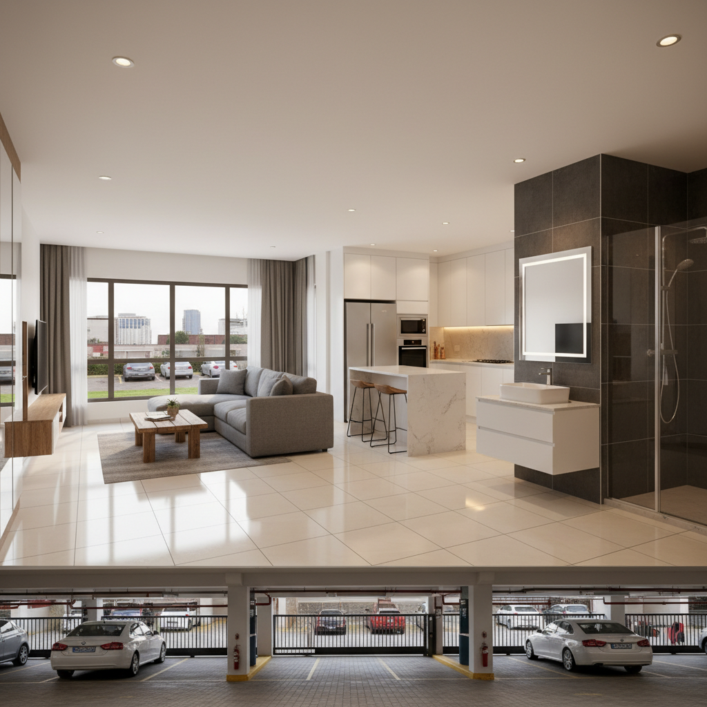 Two bedroom apartment in Embakasi with parking, tiled floors and modern bathroom