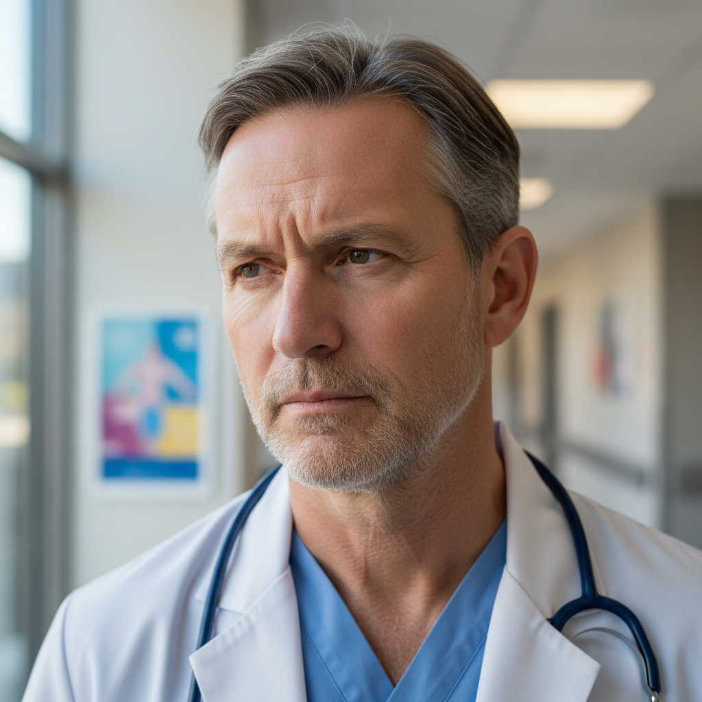 Dr. James Whitfield, male respiratory physician, fifties, thoughtful expression