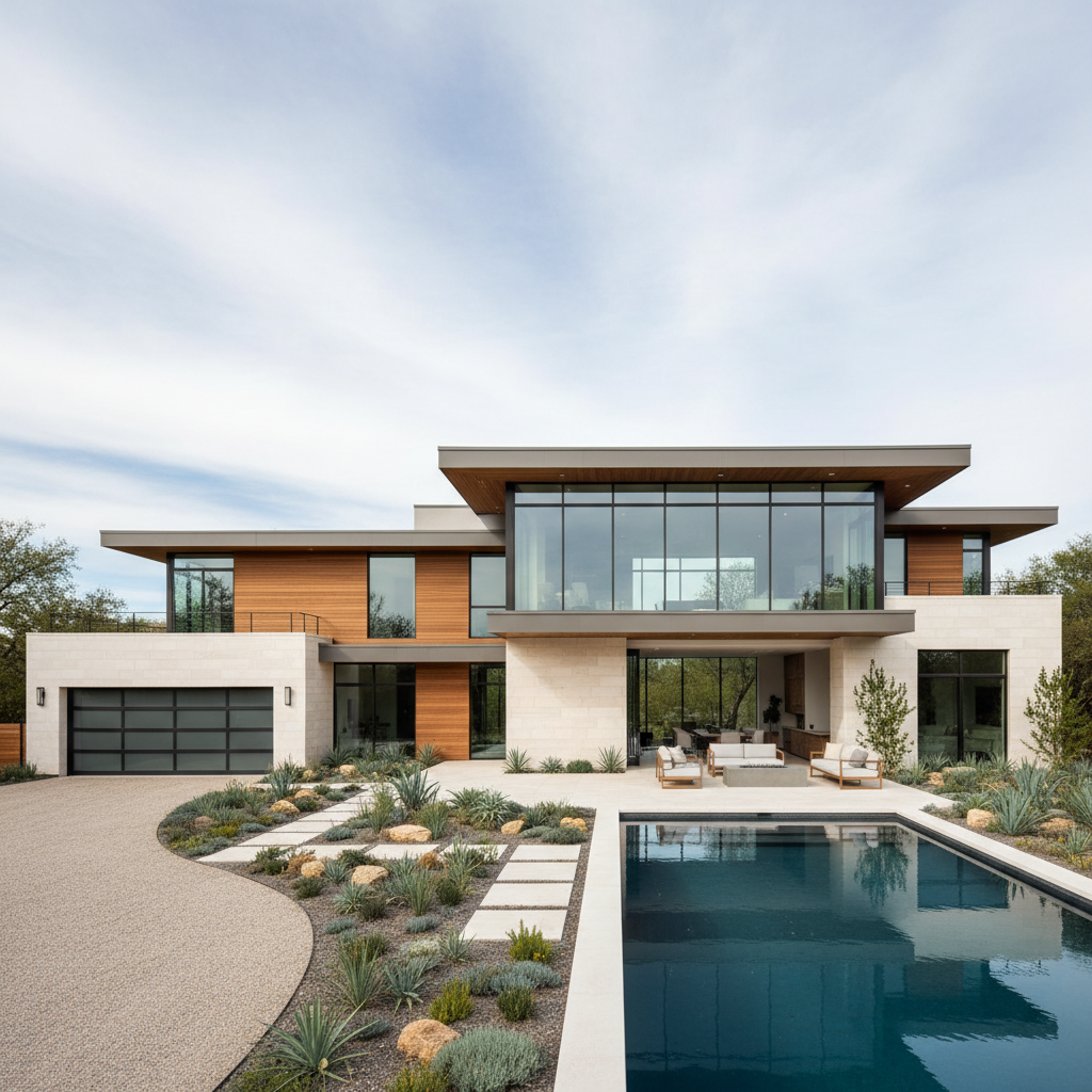 Transitional style home with clean architectural lines and neutral palette