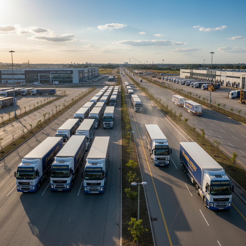 White freight truck driving on highway at sunset, cargo haul, professional trucking