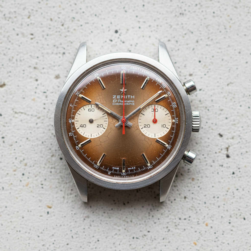 1968 Zenith El Primero vintage chronograph with original tropical dial and patina
