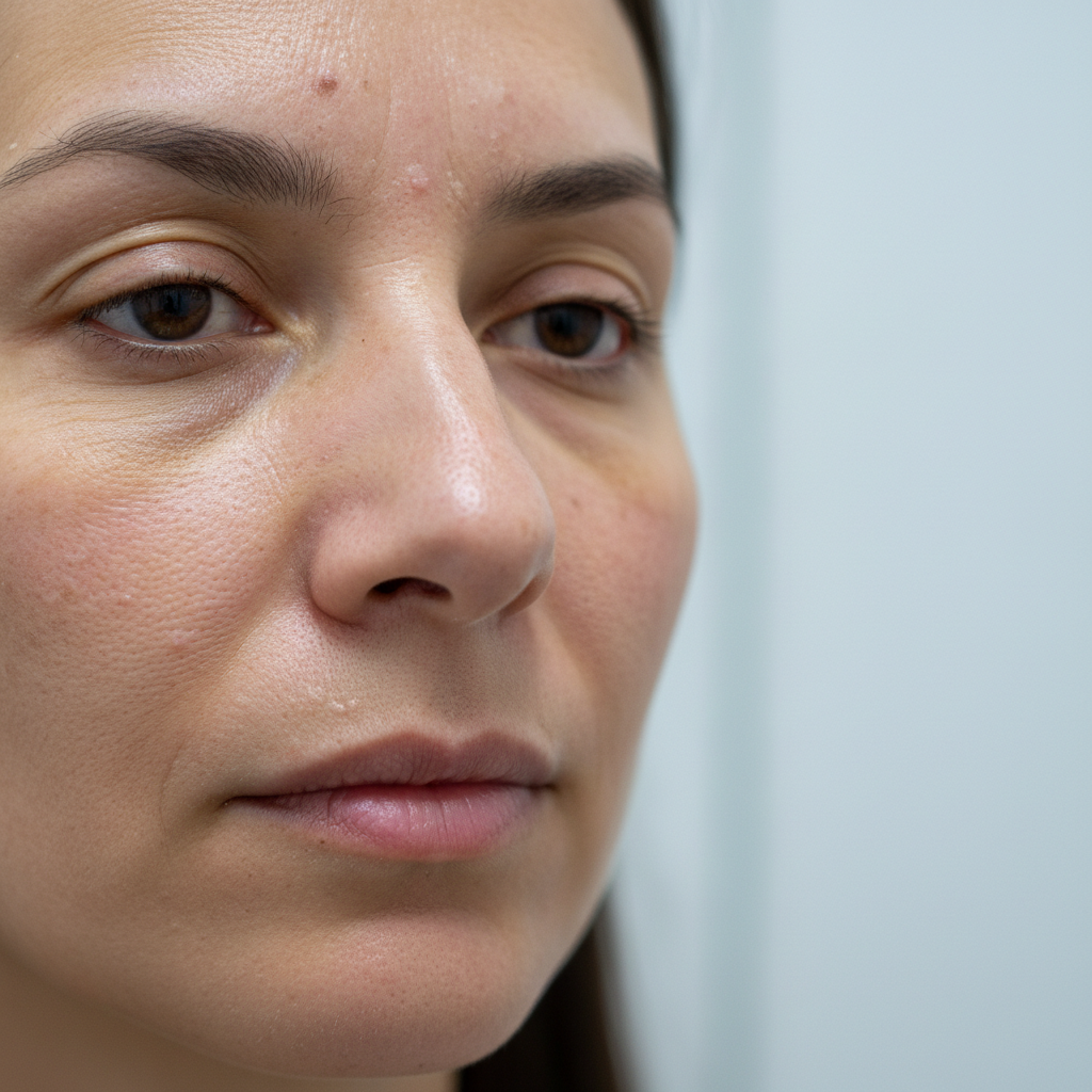 Close-up of radiant glowing skin with even tone and luminosity, after Korean skincare treatment