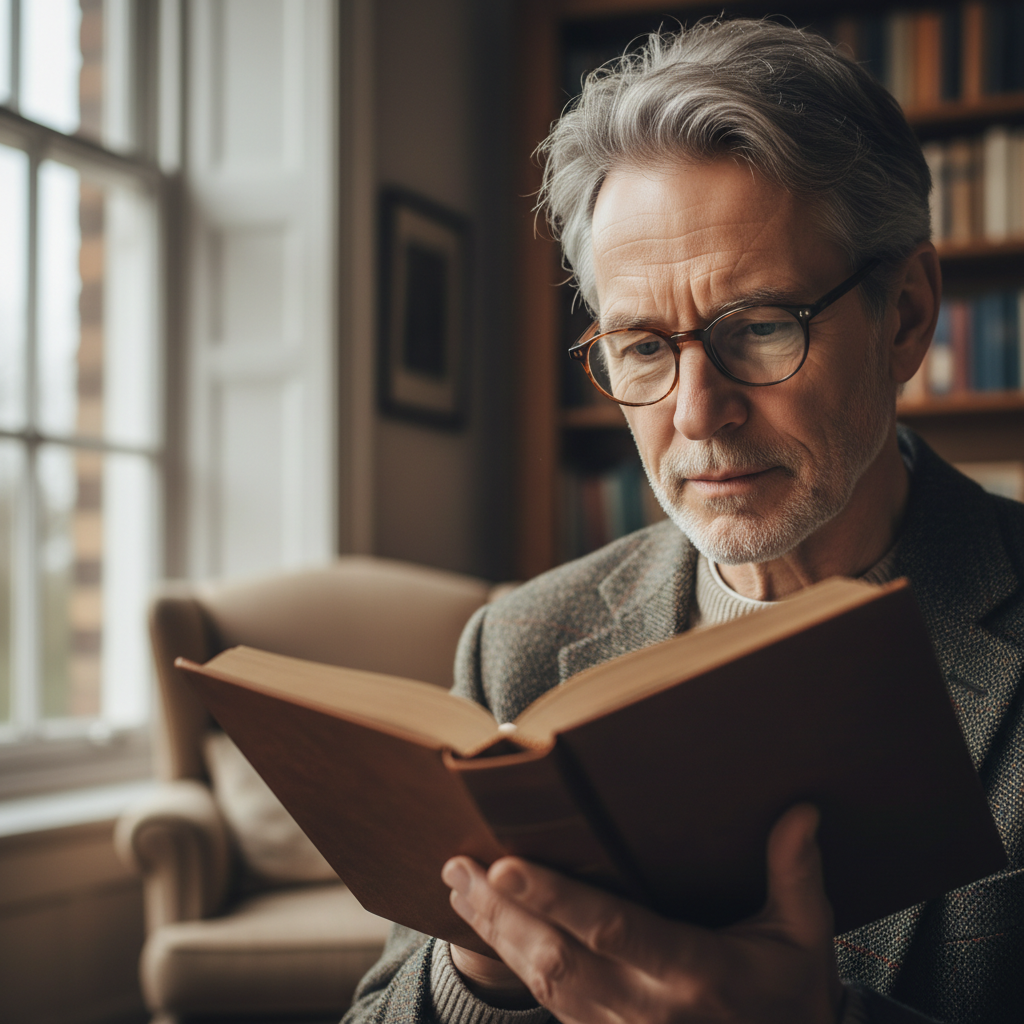 Older gentleman with a kind expression and reading glasses