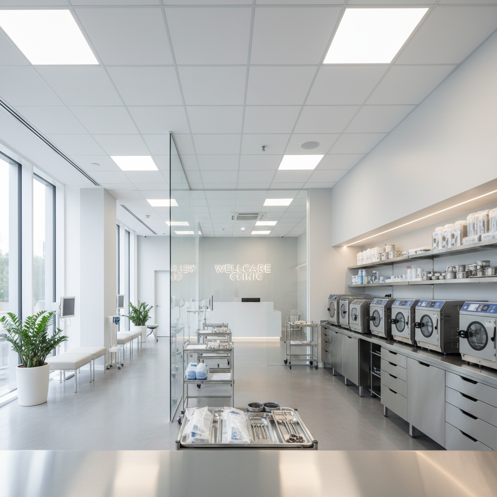Modern interior of Family Care Clinic with clean examination room and medical equipment
