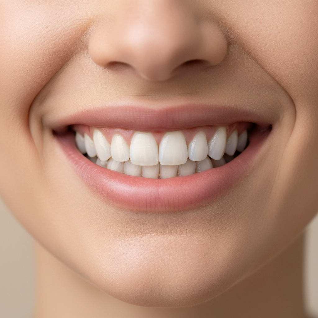 Close-up of a symmetrical smile showing ideal tooth proportions and gum line