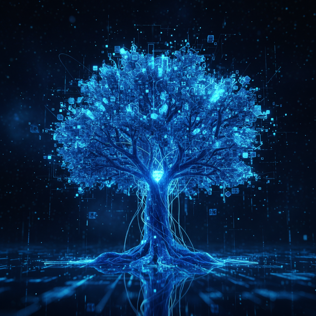 Digital tree structure in blue tones
