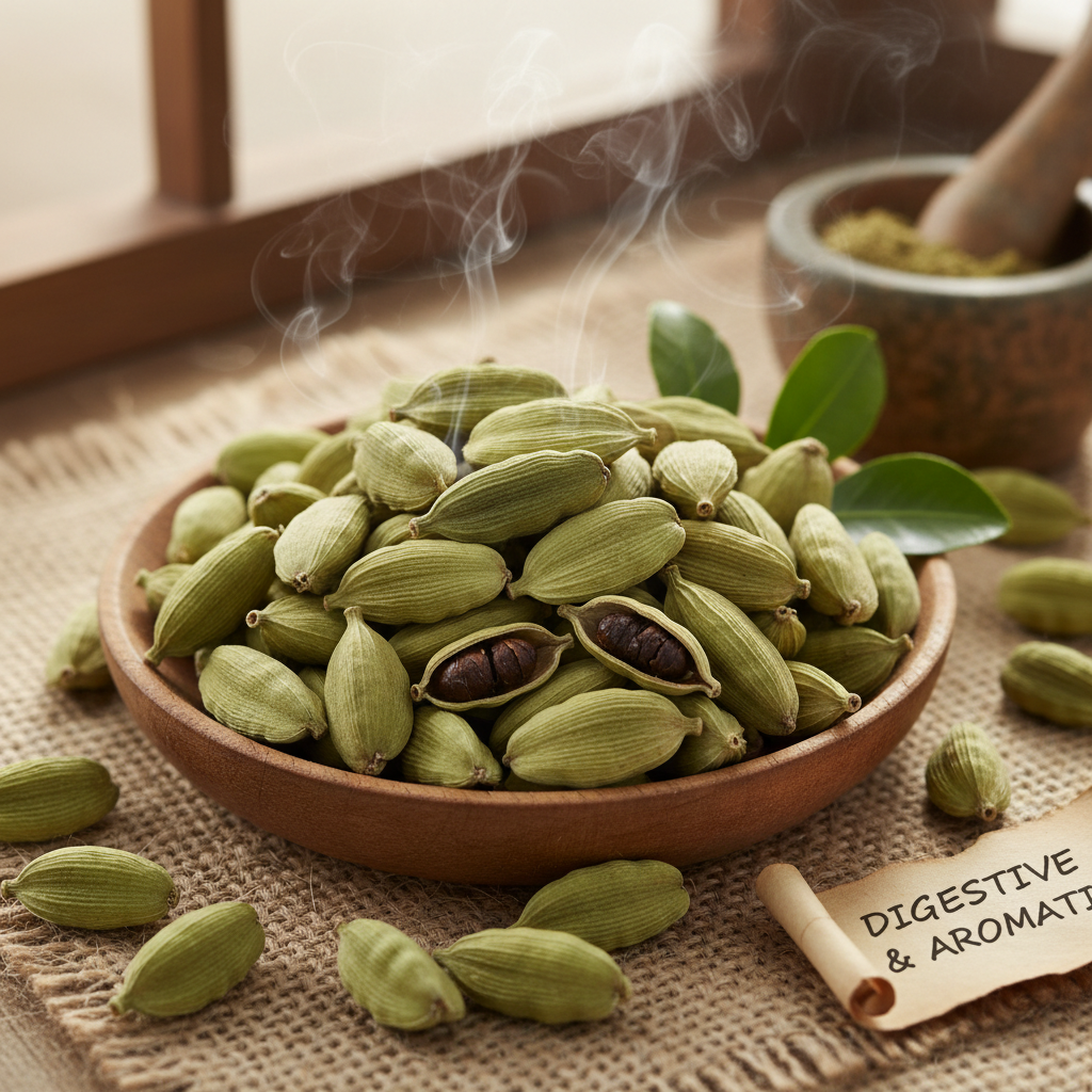 Green cardamom pods with aromatic spice, luxury culinary ingredient