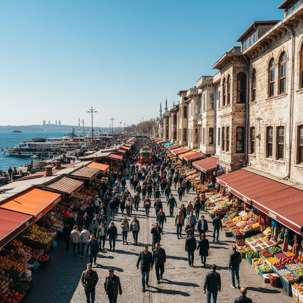 Kadıköy sahil şeridi ve tarihi çarşı, Istanbul Anadolu yakası, canlı sokaklar