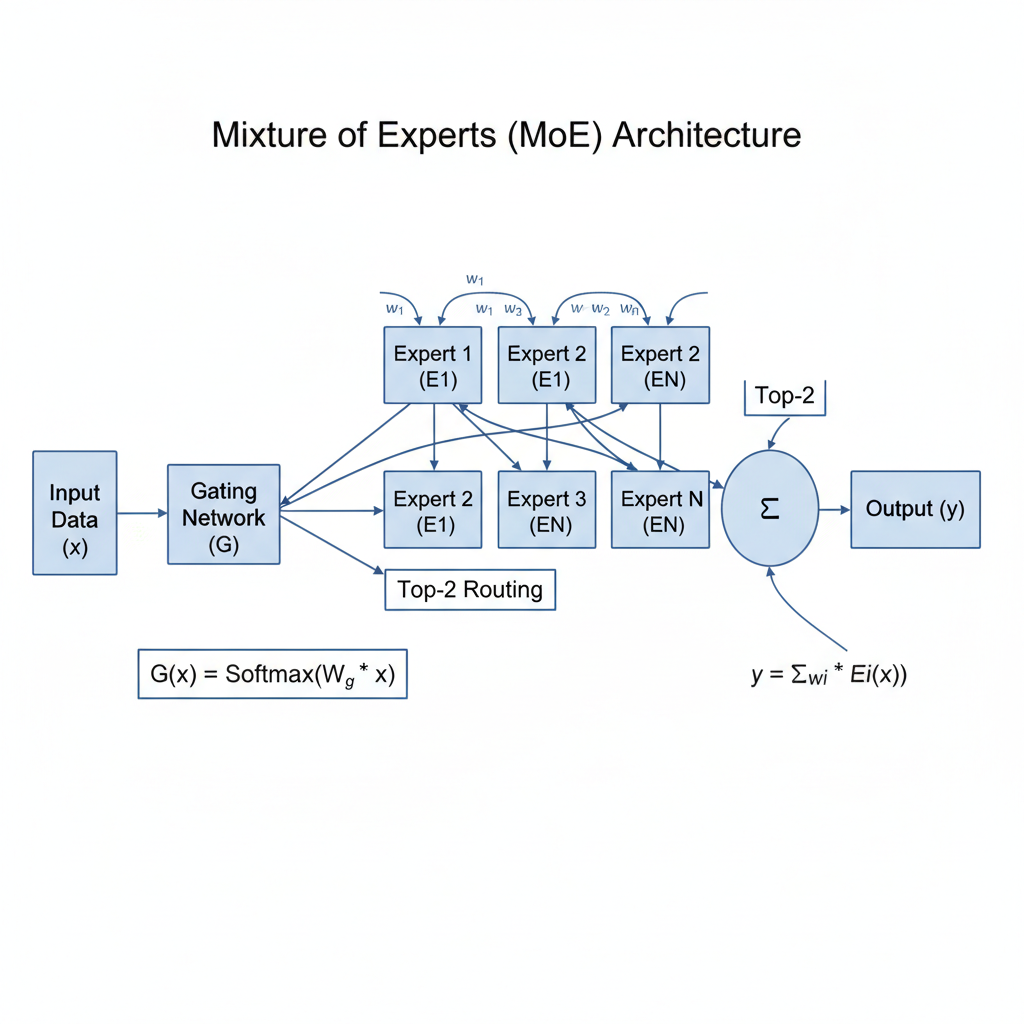 Mixture of Experts architecture diagram showing expert routing and gating mechanisms