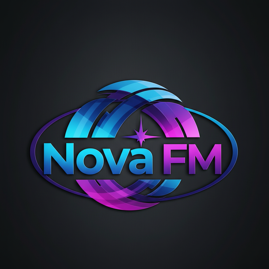 Purple and blue abstract sound waves for Nova FM station