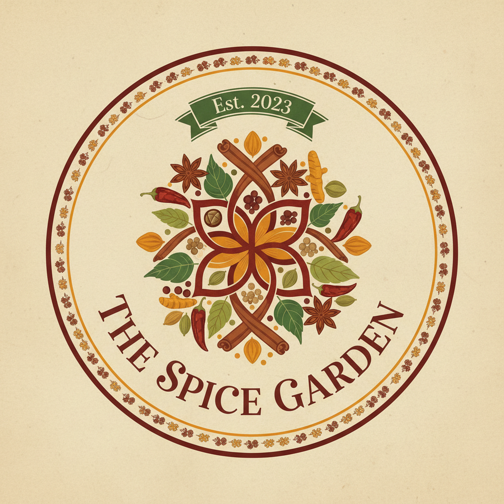 Spice Garden restaurant logo featuring traditional Indian spice motifs