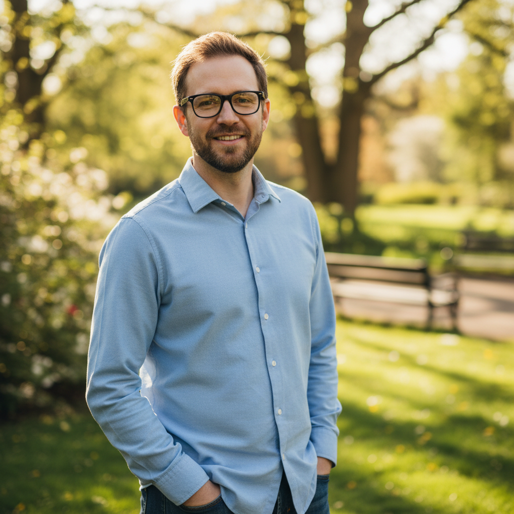 Daniel Kowalski, white man in his mid-30s with glasses, casual outdoor setting
