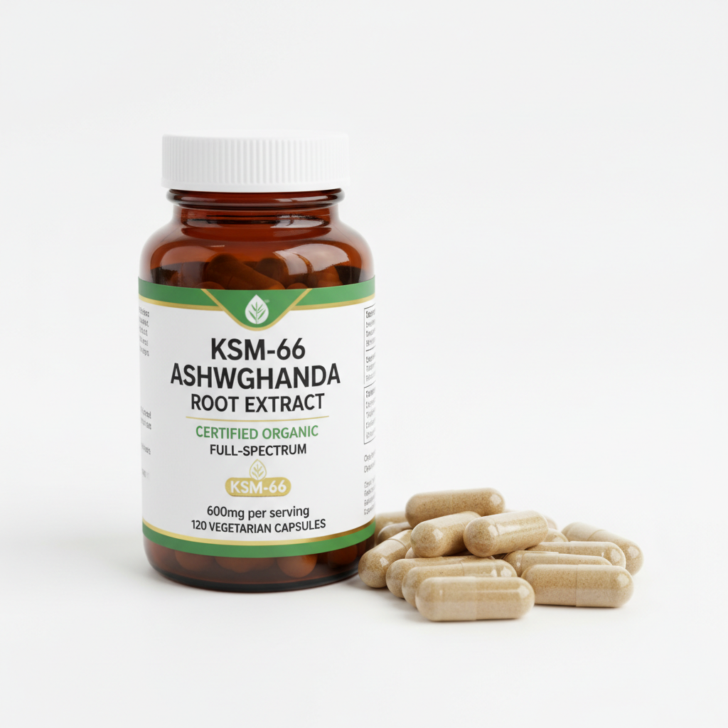 Ashwagandha KSM-66 Extract product photo on clean neutral background