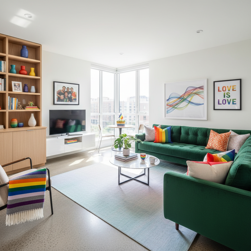 Modern one bedroom apartment interior in LGBTQ+ friendly building in Wilton Manors