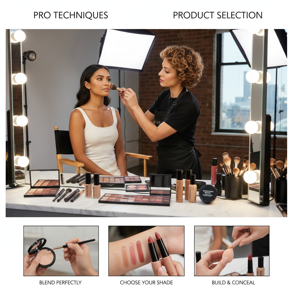 Makeup application tips showing professional techniques and product selection