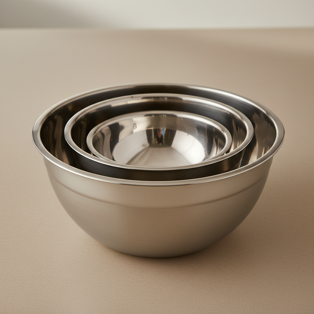 Three-piece stainless steel mixing bowl set for kitchen use