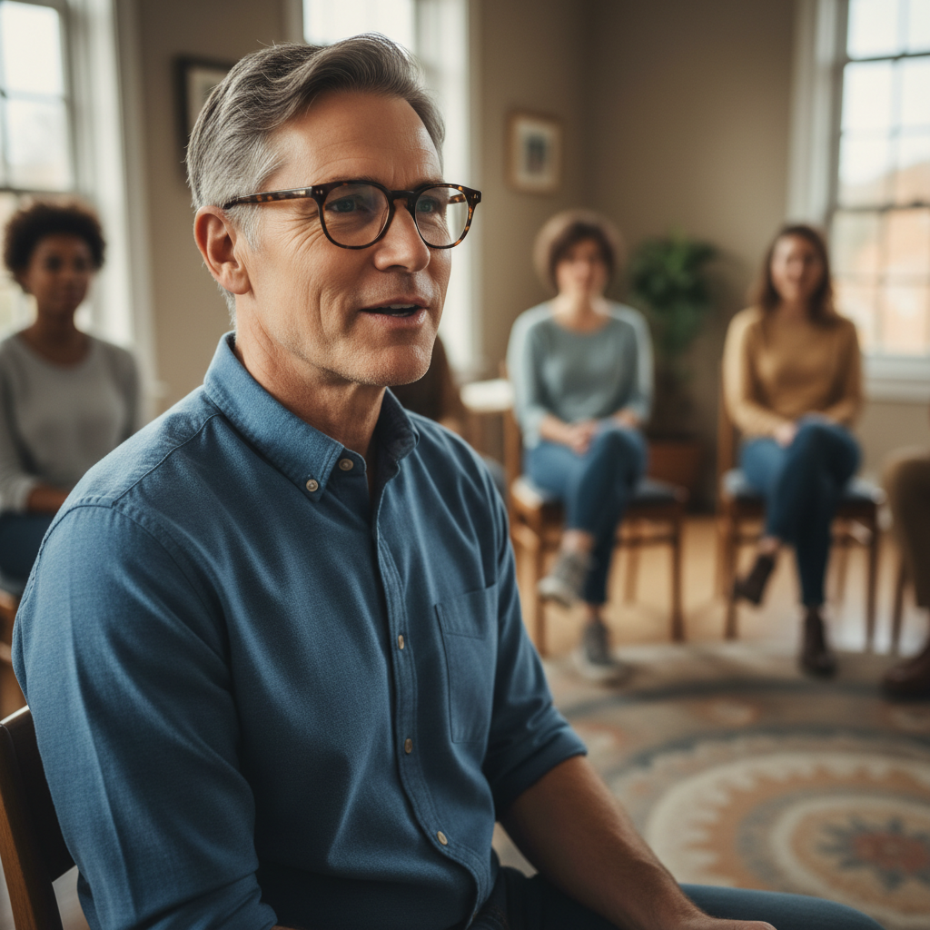 Parent peer support contact, man with glasses