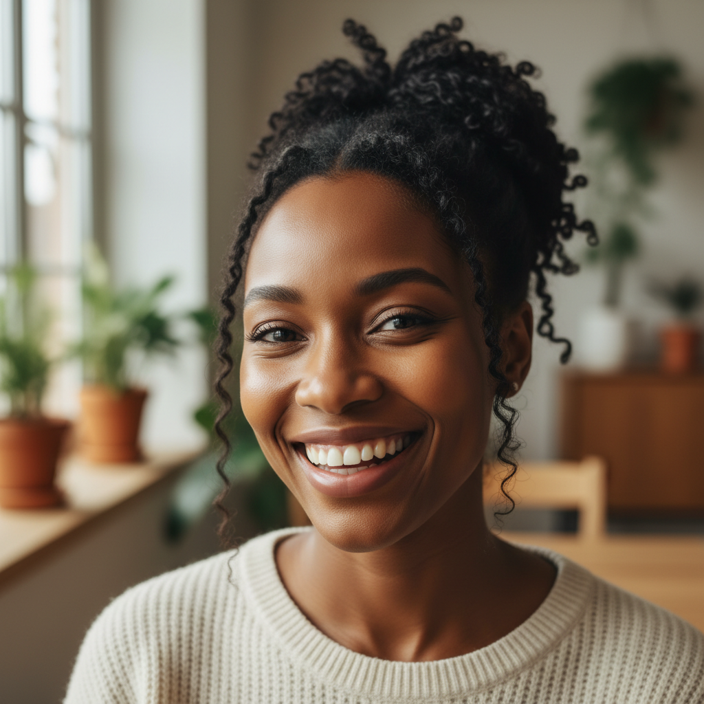 Smiling African-American woman in her 30s, mother