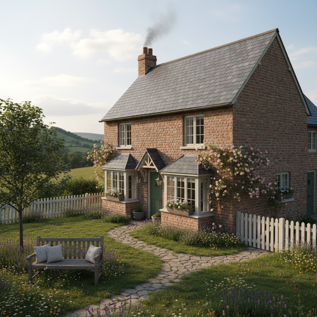 Cozy cottage-style home with covered porch and flower garden