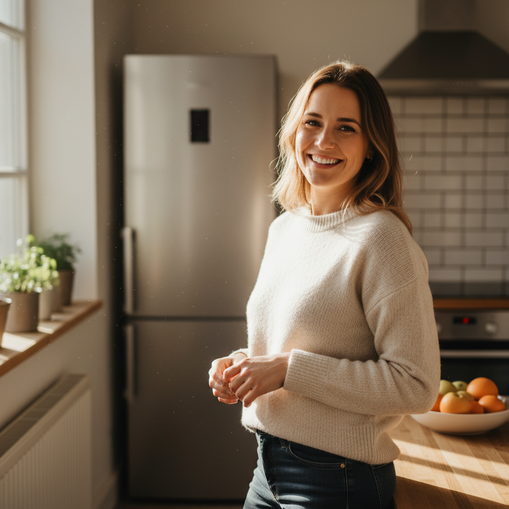 Eleanor Marsh, founder of Kibble, smiling in her kitchen