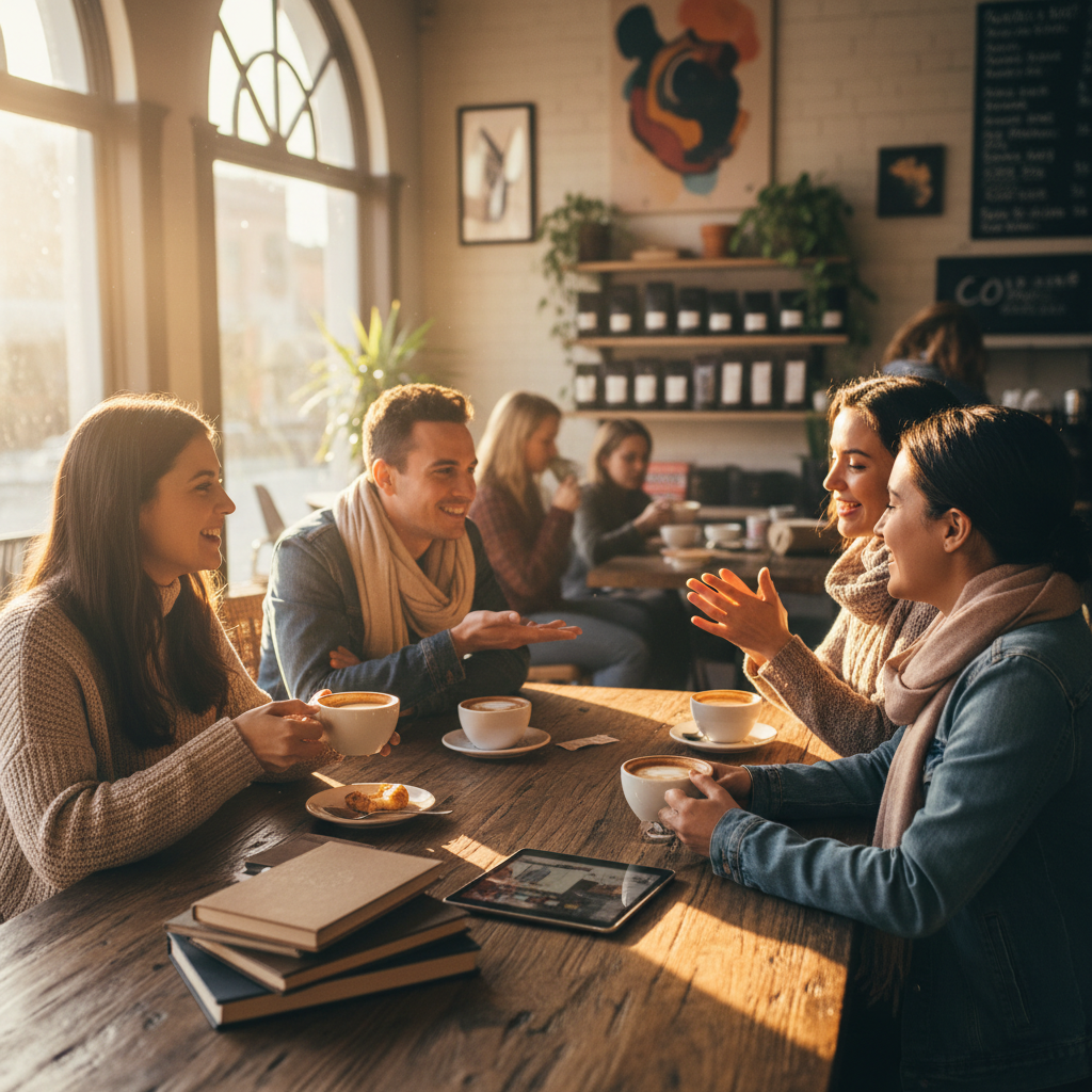 Small group members meeting in person at a coffee shop for the first time