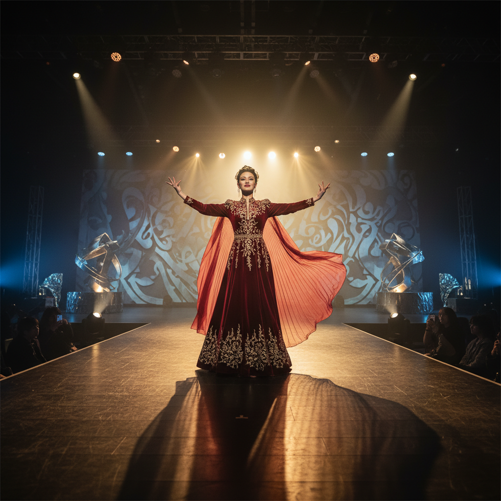 Mutesi Divine in gold formal gown on illuminated stage