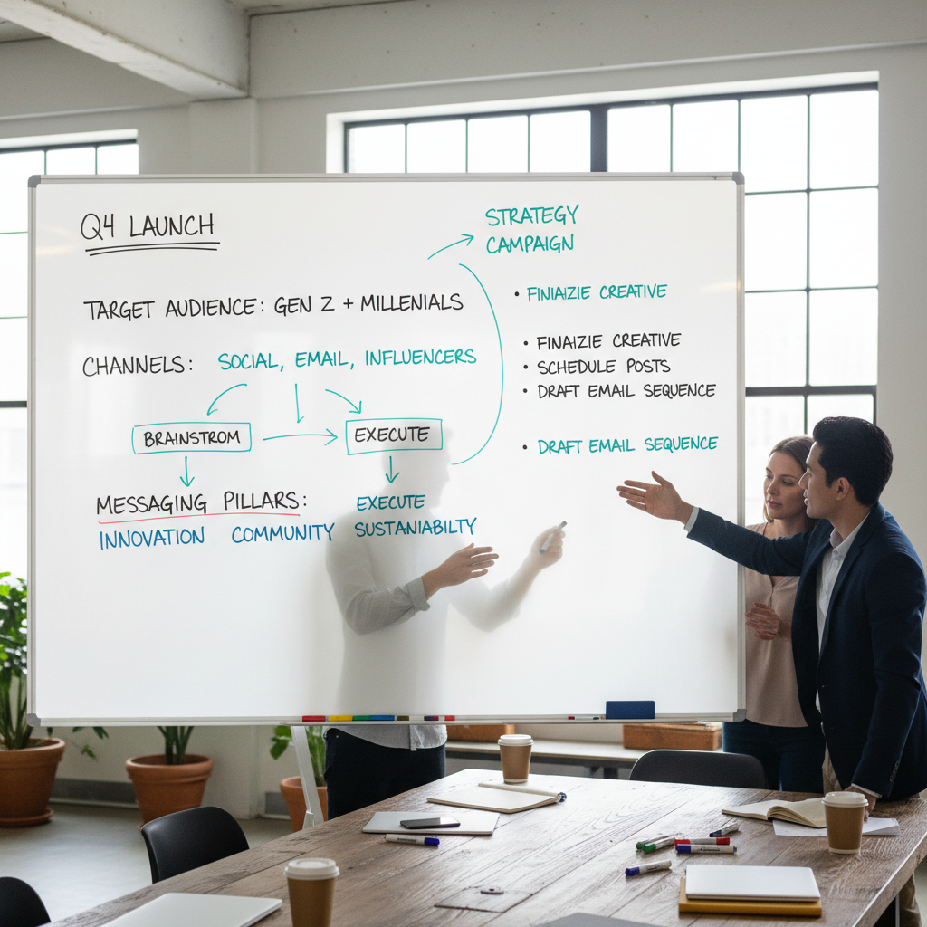 Campaign strategy session — automotive marketing planning materials