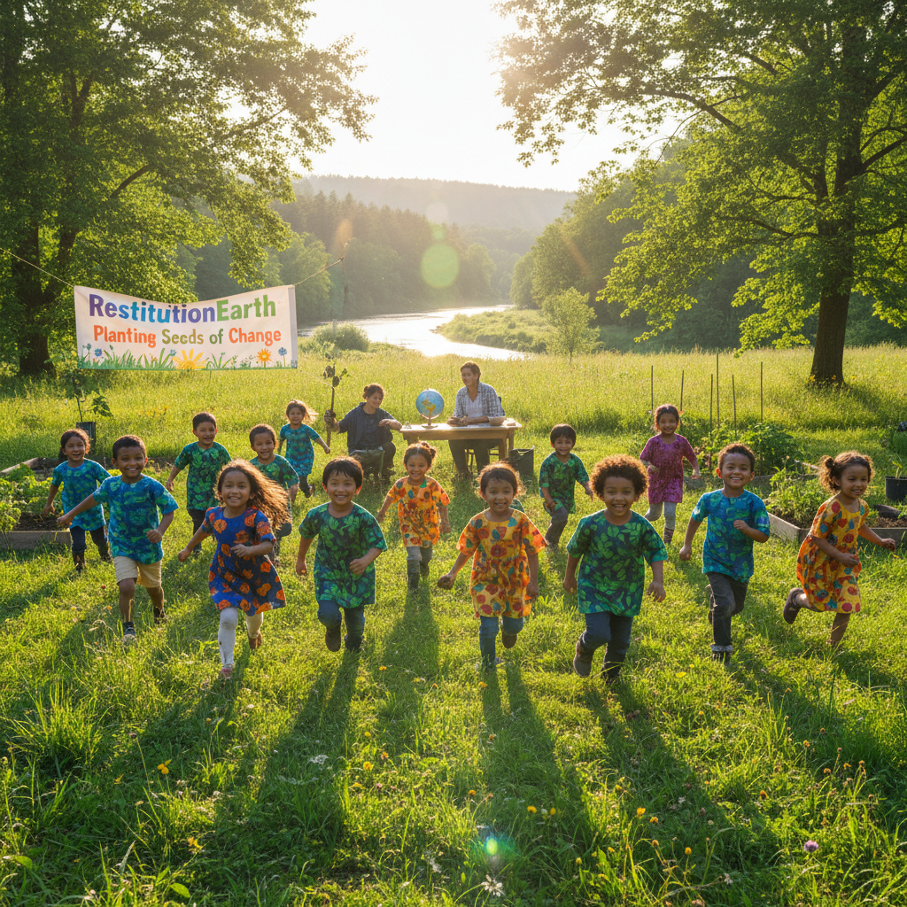 Children benefiting from RestitutionEarth donations and environmental justice work