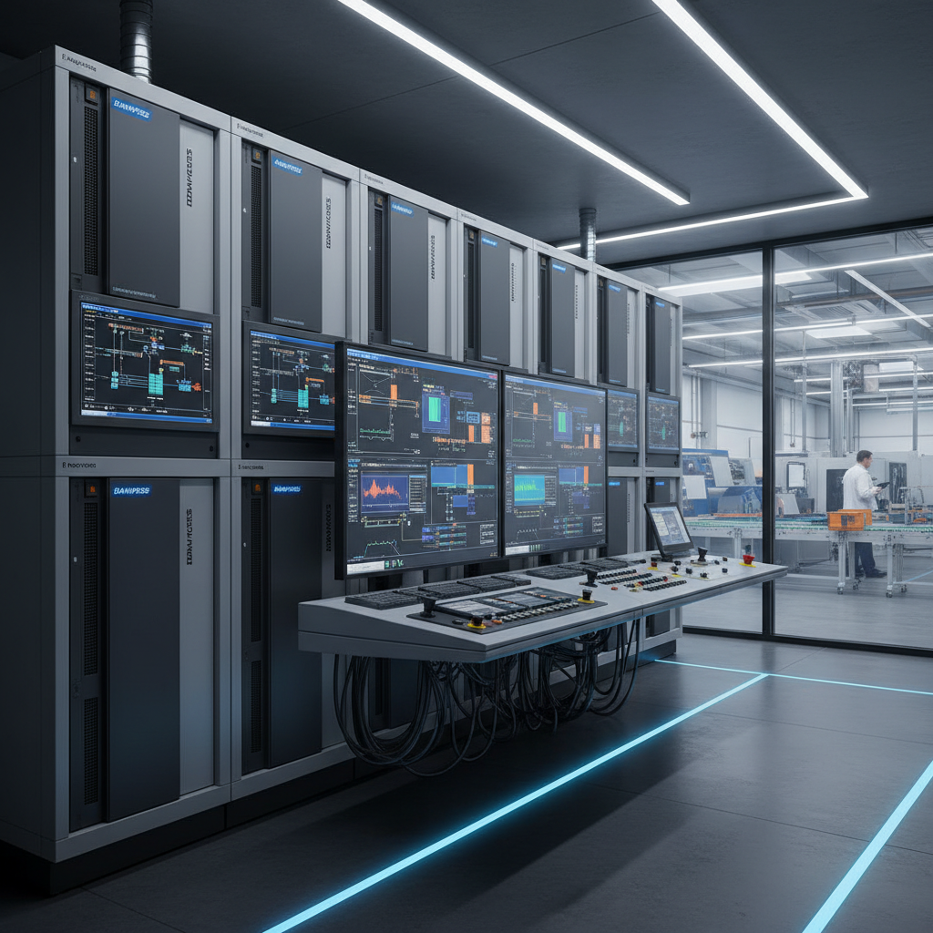 Modern energy control room with operators monitoring smart grid displays showing power distribution across dark-themed screens