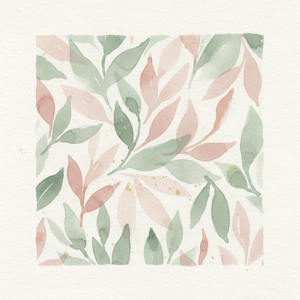 Sage green and blush pink watercolor leaf pattern swatch