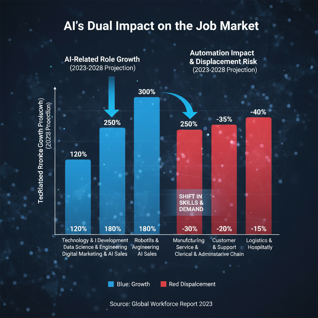Job market chart showing AI-related role growth and automation impact by sector
