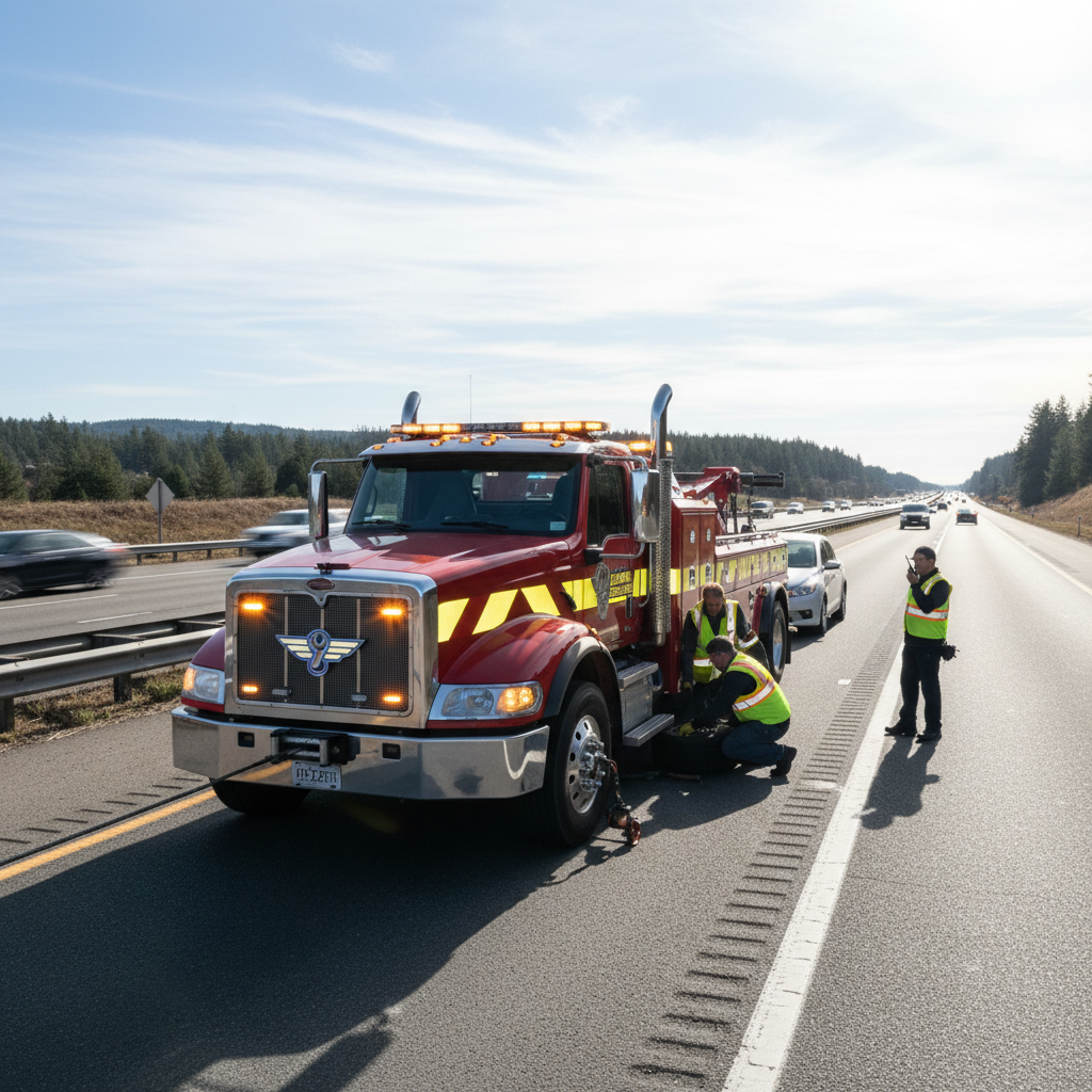 Campbell's Towing truck on a Prince Edward Island road — 24/7 towing service